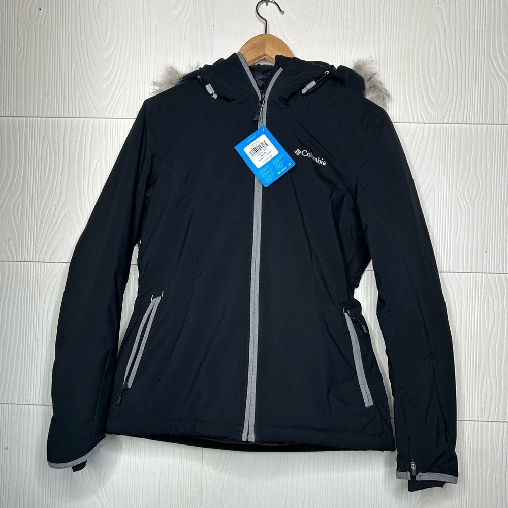 Columbia Black Ski Jacket with Faux-Fur Trim and Gray Accents